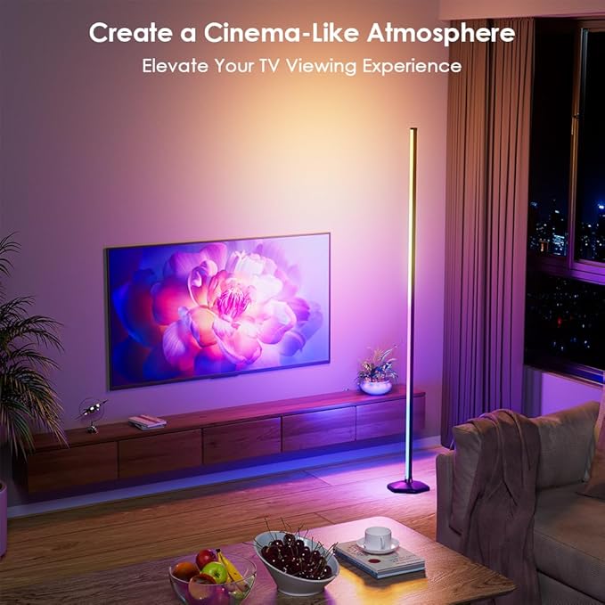 RGB Corner Floor Lamp, 65" Color Changing LED Floor Lamp Bluetooth APP Remote Control Music Sync Modern Standing Lamp 16 Million DIY Colors with Heavy Base for Living Room Bedroom GameRoom