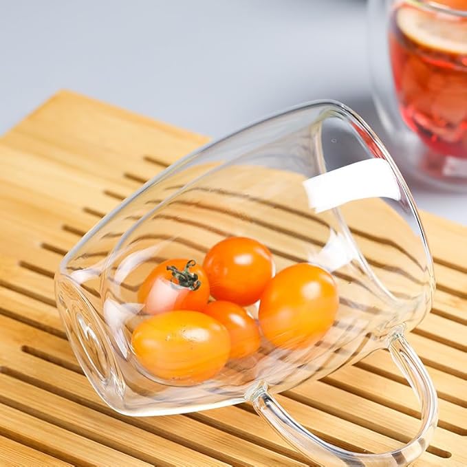 Espresso Cups, Double Wall Glass Coffee Mugs with Handle, Clear Coffee Cups, Cappuccino Lattee Tea Cup, Insulated Glassware for Hot Cold Coffee,4 Pack,12 oz