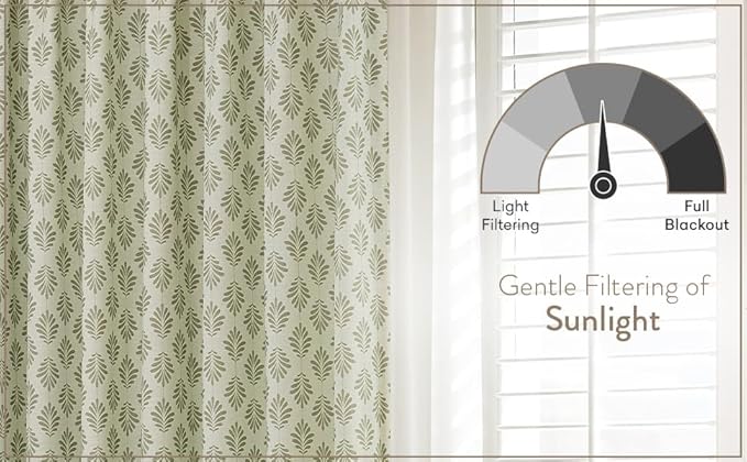 Linen Blend Pinch Pleated Curtains for Living Room, Bedroom, Dining Room - Light Filtering Curtains 2 Panels Set - Luxury and Modern Floral Printed Design - Pastel Grey, 30" W x 108" L
