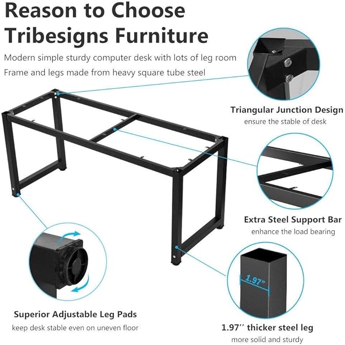 Tribesigns Computer Desk, Large Office Desk Computer Table Study Writing Desk for Home Office, Walnut + Black Leg, 63 X 23.6 inch