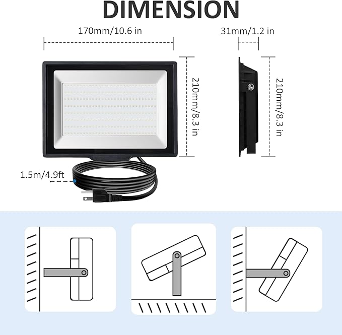 200W Flood Lights Outdoor,18000 LM Bright Work Light,6500K Daylight White LED Flood Light Outdoor, IP66 Waterproof Exterior Floodlight for Yard Garage Stadium 2 Pack