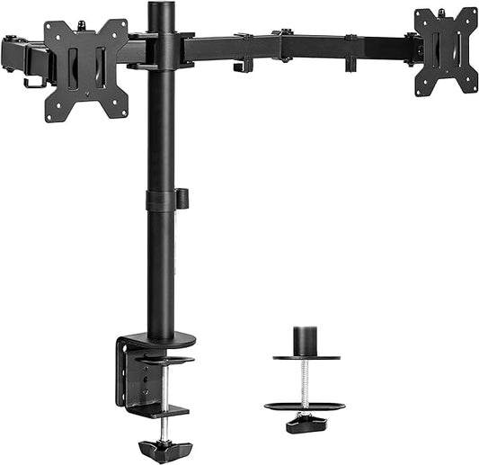 VIVO Dual Monitor Desk Mount, Holds 2 Computer Screens up to 30 inches and 22lbs Each, Heavy Duty Fully Adjustable Steel Stand with C-Clamp and Grommet, Black, STAND-V002