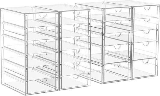 22 Drawers, Acrylic Desk Makeup Organizer, Plastic Drawers Organizer, Stackable Storage Solution for Makeup, Dresser, Office, Bathroom Clear Plastic Craft and Bead Storage Cabinet