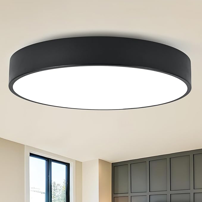 18“ Modern Flush Mount Ceiling Light, 4-Lights Round Black Ceiling Light Fixtures, Minimalistic Ceiling Lamp Acrylic Shade Lighting Fixture for Bedroom Living Room Laundry Room Foyer Hallway