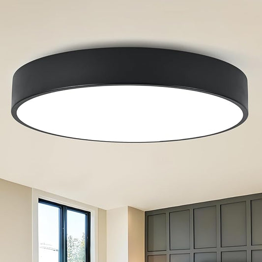 18“ Modern Flush Mount Ceiling Light, 4-Lights Round Black Ceiling Light Fixtures, Minimalistic Ceiling Lamp Acrylic Shade Lighting Fixture for Bedroom Living Room Laundry Room Foyer Hallway