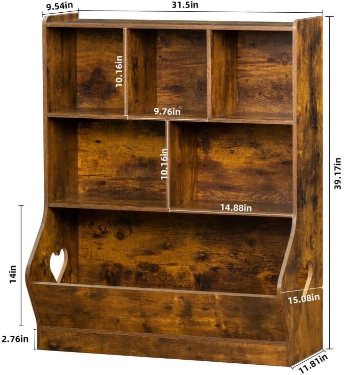 Lerliuo Kids Toy Storage Organizer, 3 Tier Children Small Bookcase and Bookshelf, Toddler 7 Cubby Toy Storage Cabinet, Toy Shelf for Playroom, Bedroom, Living Room, Nursery, School 29.53'' H (Brown)
