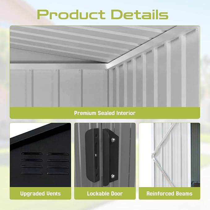 12x10 Ft Storage Shed Outdoor, XL Permanent Steel Building with Window, Sliding Doors and 4 Air Vents for Backyard Garden Patio Lawn - Black