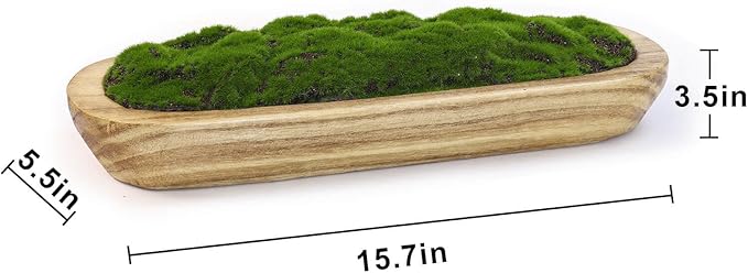 NAHARO Moss Wood Bowl,Natural Oblong Decorative Dough Bowl, Artificial Moss Centerpiece for Wedding Table Centerpiece, Home Decoration, Living Room, Office, No Maintenance
