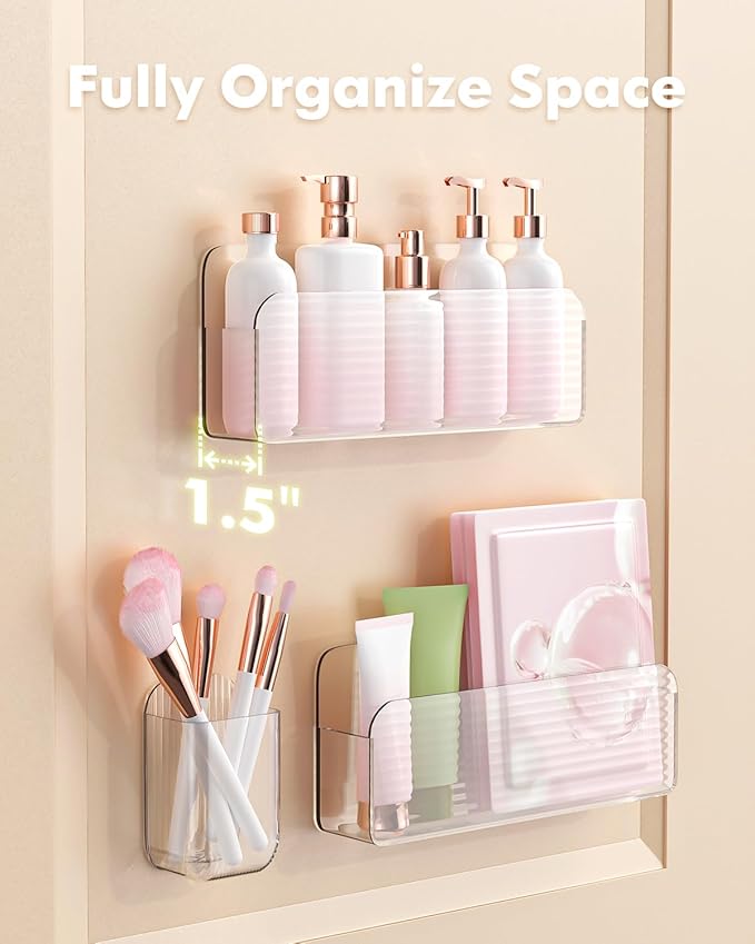 Medicine Cabinet Door Organizer, 8-Pack Bathroom Mirror Cabinet Door Storage, Clear Acrylic Cosmetic Display Case Adhesive Wall-Mounted Shelves Vanity Makeup Organizers Caddy Holder for Lipstick