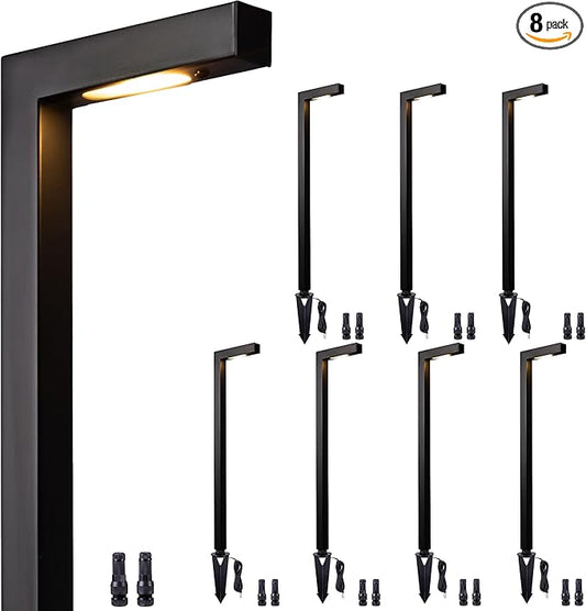 LED Pathway Lights Brass, 12V Landscape Path Lights Wired, Low Voltage Walkway Lights Outdoor Waterproof, L Shape Black for Backyard Garden Without G4 Bulb 8 Pack