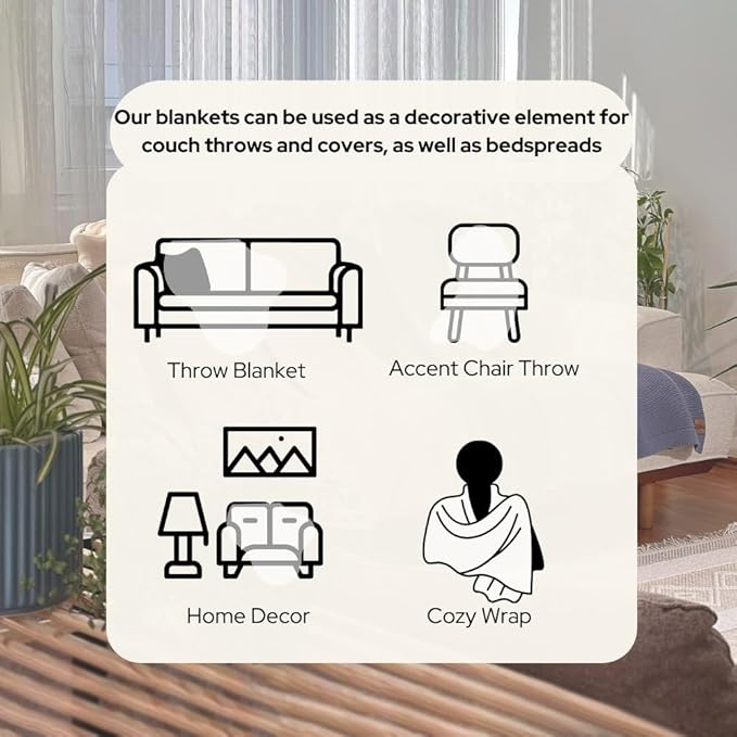 Dalisa 100% Organic Turkish Cotton Throw Blanket - GOTS Certified, Cozy - Perfect for Couch, Bed, and Home Decor - Boho Vintage Knit Alina (White, 50x60)