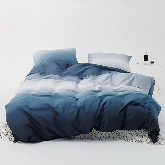 Luxlovery Blue White Comforter Set Queen Gradient Blue Bedding Set Navy Blue Quilts Bedding Set Soft Lake Blue Navy Blue Queen Size Comforter Set