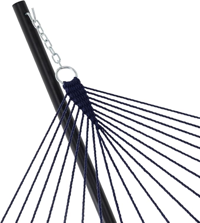 PNAEUT Double Hammock with Stand for Outside, Rope Hammocks with Hardwood Spreader Bar 2 Person, 12ft Heavy Duty Stand, Extra Pillow, Max 475 lbs Capacity (Royal Blue)