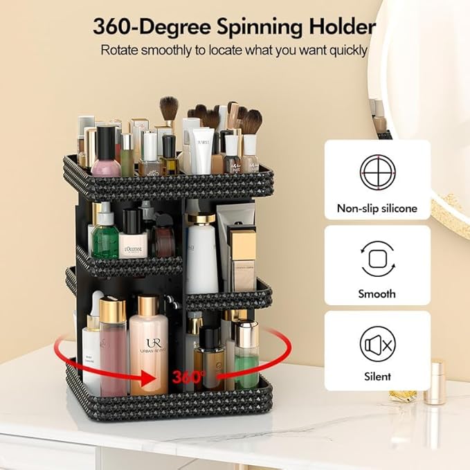 360° Rotating Makeup Organizer, Organizador De Perfumes Large Capacity Cosmetics Storage Vanity Shelf Countertop, Fits Cosmetics, Perfume, Skin Care, Lipsticks (Black)
