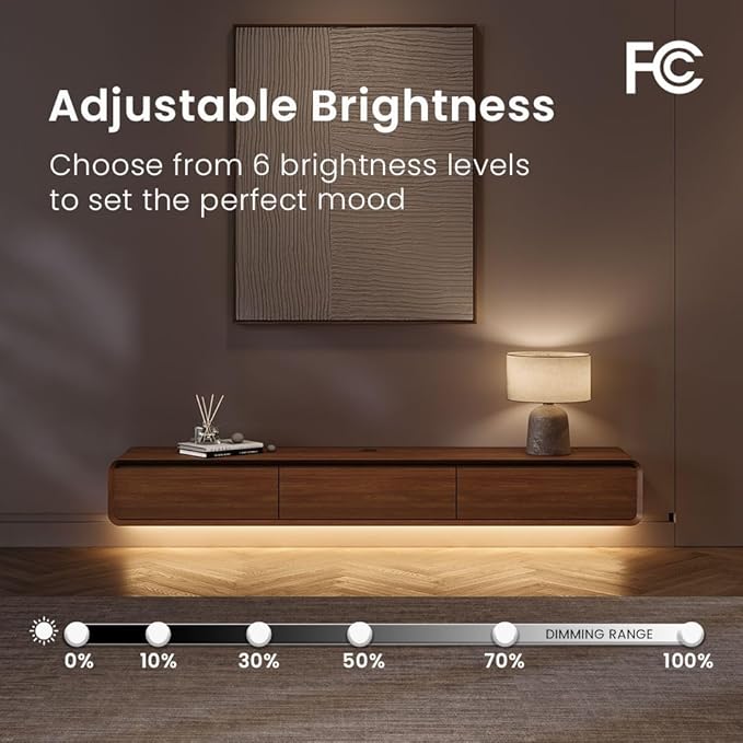 POVISON Fully Assembled Floating TV Stand with LED Lights, Modern Wall-Mounted Media Console with 3 Flip-Down Cabinet Doors, Floating Entertainment Center for 55 Inch TV