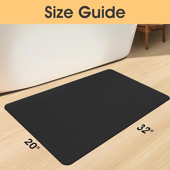 Ultra Thin Non-Slip Bath Mat Fit Under Door, Upgrade Backing Non Slip Bath Mat, Quick Dry Ultra Absorbent Bathroom Rugs, Machine Washable Bath Mats for Bathroom, Bathtub & Kitchen, Black, 32"x20"