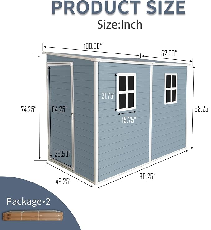 4x8 FT Outdoor Storage Resin Shed with Floor, Waterproof Plastic Garden Tool Shed with Windows, Vents & Lockable Door and Sloped Roof, Easy to Assemble Bike Shed for Patio, Backyard, Lawn, Grey