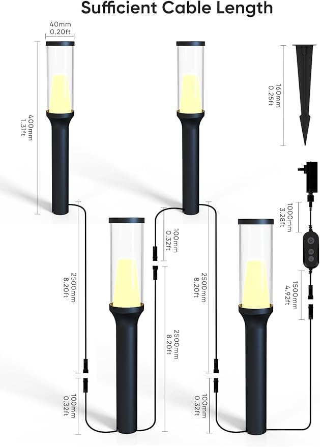 Pathway Lights Outdoor 800LM, RGBCW Low Voltage Landscape Lighting, Smart APP and Alexa Control, IP65 Waterproof, Color Changing Walkway Lights for Garden, Yard, Patio, Christmas, 4 Pack