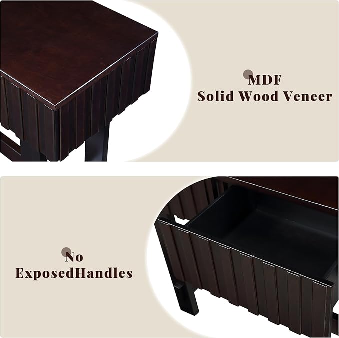 52" Console Table, Solid Wood Fluted Sofa Table Behind The Couch, Mid Century Farmhouse Entryway Table with 3 Drawers for Entrance, Hallway, Living Room, Foyer (Espresso)