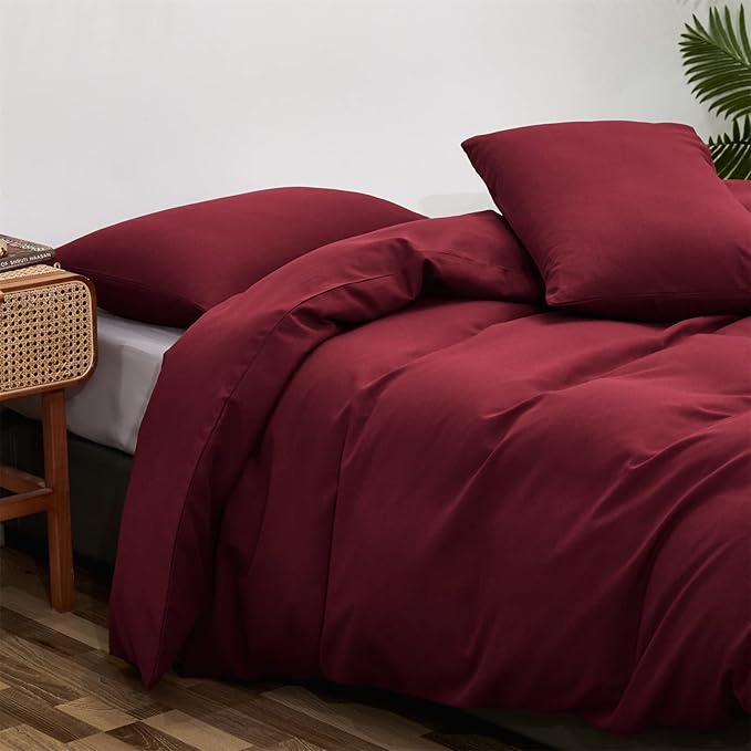 Cottonight Dark Red Comforter King Burgundy Bedding Chic Modern Wine Red Blanket Quilt Breathable Cotton Modern Solid Blackish Red Comforter Set for Women Men King Bed