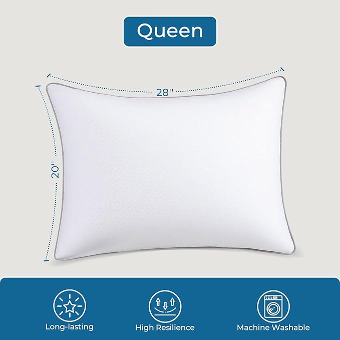 Sasttie Pillows Queen Size Set of 2, Bed Pillows for Side, Back, and Stomach Sleepers - Oeko-Tex Certified Down Alternative Plump Filling - Hotel Quality and Machine Washable, 2 Pack