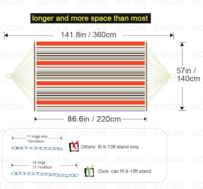 Double Hammock with Quilted Fabric and Spreader Bars,Longer and Sturdier,Quality Hammocks for Outdoor Indoor Patio Yard