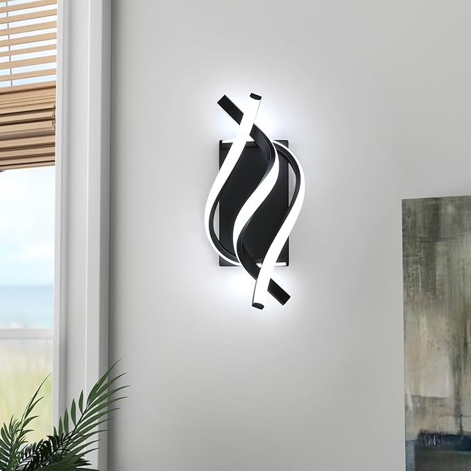 Modern LED Wall Sconce 21W Indoor Wall Sconces Light Cool White 6500K Spiral Design Wall Mounted LED Lamp for Bedroom Stairwells Living Room Hallway Office (Black, 6500K)