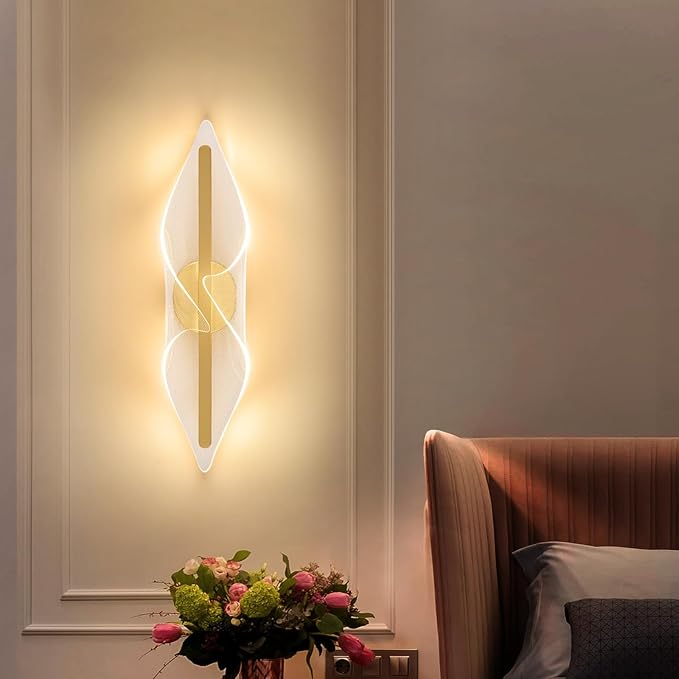 Modern Gold Wall Sconce 22.4Inch, LED Hardwired Wall Lamps with Remote Control Dimmable Acrylic Wall Lighting for Living Room Bedroom Hallway Stairs