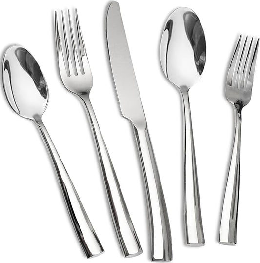 18/10 5-Piece Silverware Set, Glossy Flatware Set Stainless Steel, Modern Cutlery Set, Service for 1, Mirror Finish Dishwasher Safe