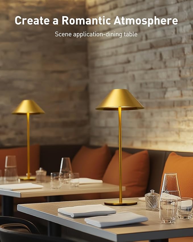 Bojim Gold Cordless Lamp Set of 2, Rechargeable Touch Table Lamps with 3 Color Dimming, Portable Wireless Lamps for Reading/Home Decor