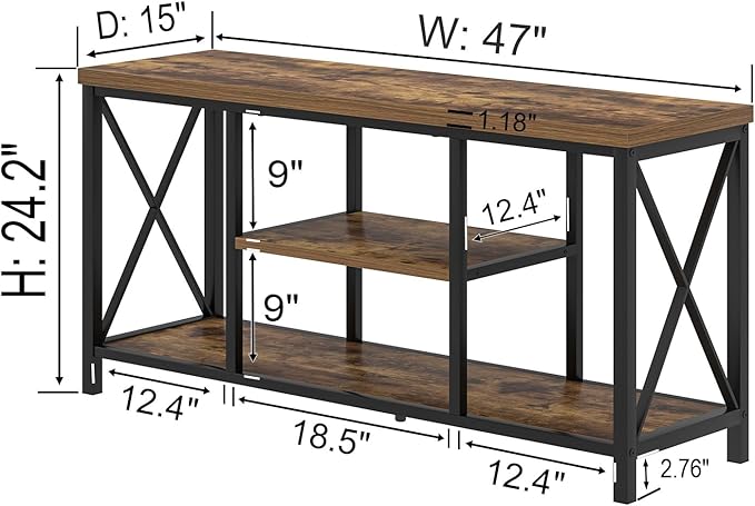 EXCEFUR TV Stand for Televisions up to 55 Inch, Modern Entertainment Center with Storage, Industrial Media TV Console Table for Living Room Bedroom, Rustic Brown 47 Inch