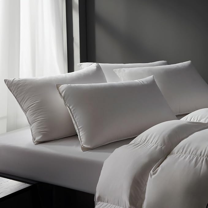 Globon Luxury Down Pillows King Size Set of 2, 100% Cotton Shell Hotel Collection Bed Pillows for Sleeping, Medium Firm Down Surrounded Feather Pillow 20" x 36"