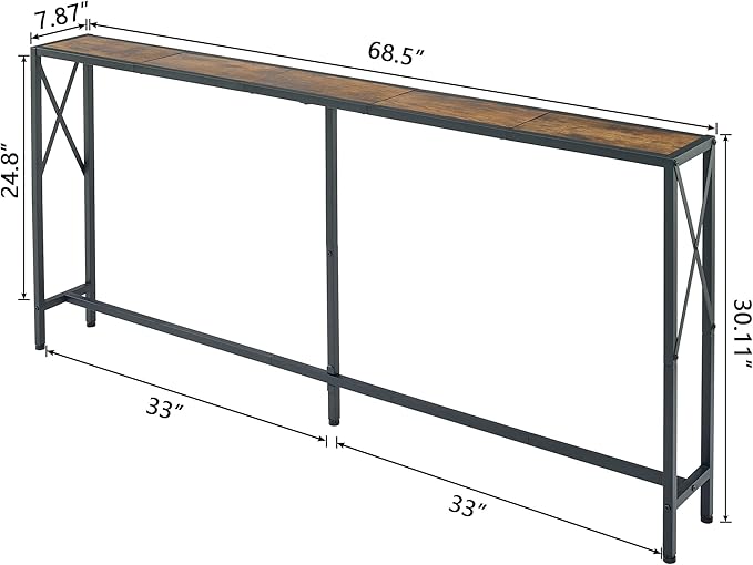 Console Table, 70” Narrow Sofa Table, Entryway Table, Industrial Sofa Table for Hallway, Living Room, Bedroom, Long Console Table,Rustic Brown