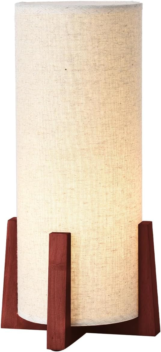 KUNJOULAM Modern Small Table Lamps, Nightstand Lamp with Linen Fabric Shade, 13.9" Cylinder Bedside Table Lamp for Bedroom, Cafe, Living Room Home Decor