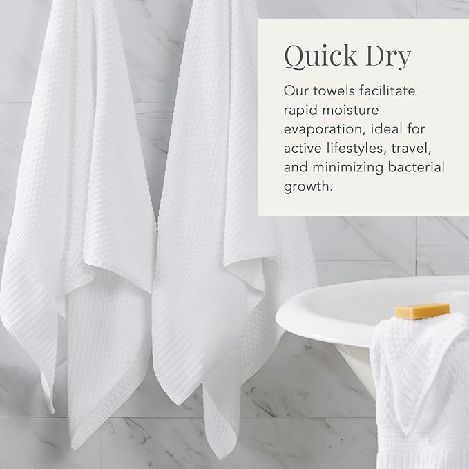 NY Loft 100% Cotton 2 Pack Bath Sheet Towel Set | Absorbent Quick-Dry Oversize Bath Towels | Textured and Durable Cotton | Bright White