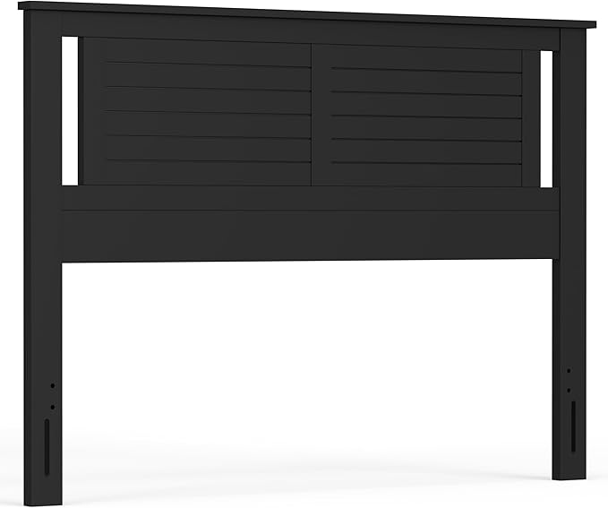 Serene Poplar Wood Queen Headboard, Modern Farmhouse Panel with Horizontal Scoring, Queen Size Headboard in Black, Casual Coastal Style, Easy Assembly, Quality Materials