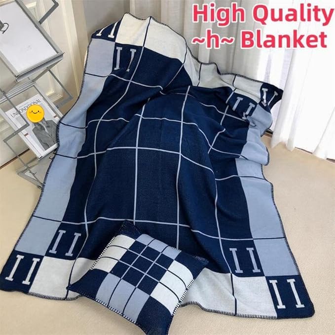 h Blanket Soft Throw Blanket Faux Fleece Cashmere Plaid Warm Shawl Thick Knitted Plush Cozy Comfy for Women Throw Blanket for Sofa Couch Bed Queen King Size 55x66 in (Navy Blue)