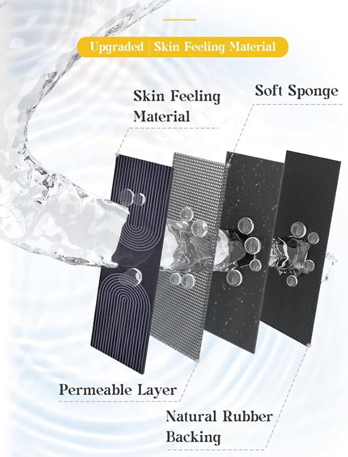 MontVoo -Bath Mat-Non Slip Thin Bathroom Rugs Fit Under Door- Quick Dry Absorbent Faux Suede Surface Grey Bathroom Floor Mats-Shower Rug for in Front of Bathtub Shower Blue Arched 17x27.5