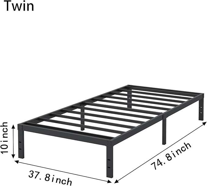 10 Inch Twin Bed Frames, Platform Metal Bed Frame Twin Size Heavy Duty Steel Slat Mattress Foundation, No Box Spring Needed, Easy Assembly, Noise-Free, Black
