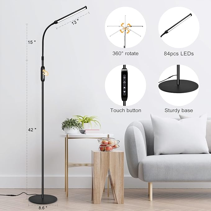 EBEST Led Floor Lamp for Eyelash Extensions Standing Floor Lamps for Office Eyelash lamp Tattoo Light Reading Lamp for Bedroom Makeup Lash Light Extension (Black - RY)