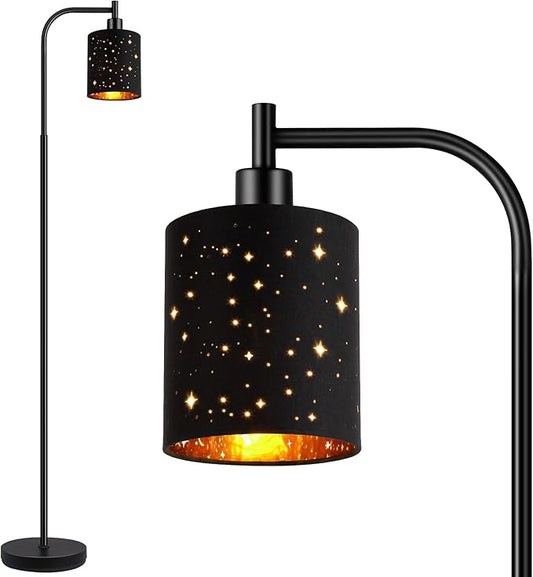 Gothic Industrial Floor Lamp with Starry Laser Cut Shade, 67" Black Metal Standing Lamp with 6W LED Bulb,Foot Switch, Perfect Halloween Spooky Home Decor,Tall Floor Lamp for Bedroom, Living Room,Black