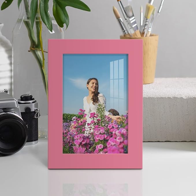 Renditions Gallery 5x7 inch Picture Frame High-end Modern Style, Made of Solid Wood and High Definition Glass Ready for Wall and Tabletop Photo Display, Hot Pink Frame