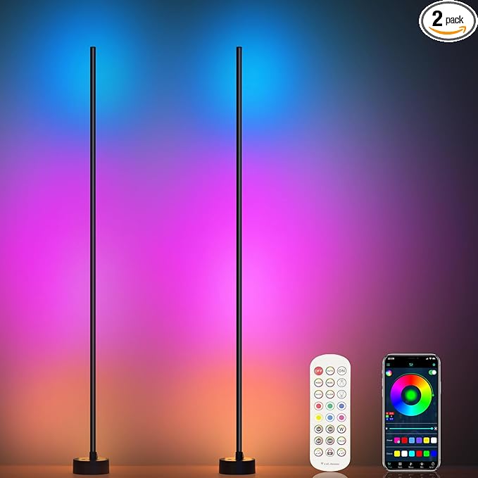 Corner Floor Lamp, 2 Pack LED Corner Lamp with App/Remote/Button Control, Smart RGB Floor Lamp with 16 Million DIY Colors & 68+ Scene, Music Sync for Living Room, Bedroom, Gaming Room