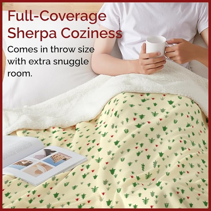 Christmas Sherpa Blanket Throw Size - Reversible Sherpa Fleece Blanket - Super Soft Double Sided Throw for Bed, Sofa, Couch - Thick, Warm, Cozy & Plush - Xmas Winter Bedding - Christmas Trees, 50x60