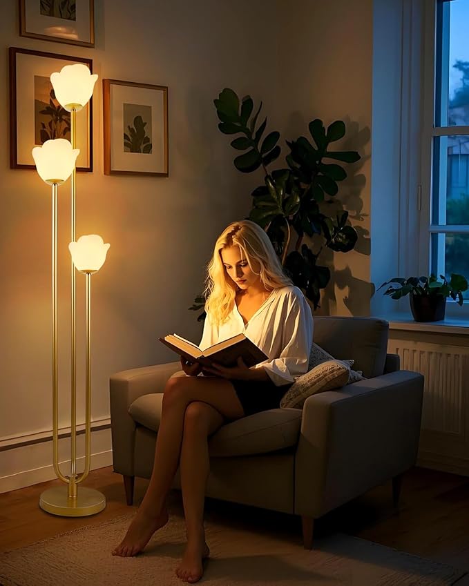 Lightdot 63IN Floral Floor Lamp 3-Lights Flower LED Floor Lamps with 3000K Warm White Bulbs with Candle Holder Style for Wedding Party Modern Gold Tall Floor Lamp for Living Room/Bedroom