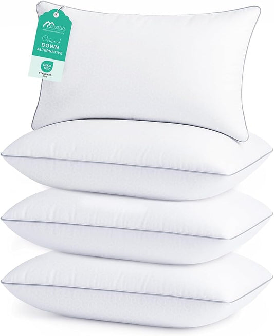Sasttie Pillows Standard Size Set of 4, Full Size Bed Pillows for Side, Back, and Stomach Sleepers - Oeko-Tex Certified Down Alternative Plump Filling - Hotel Quality and Machine Washable, 4 Pack