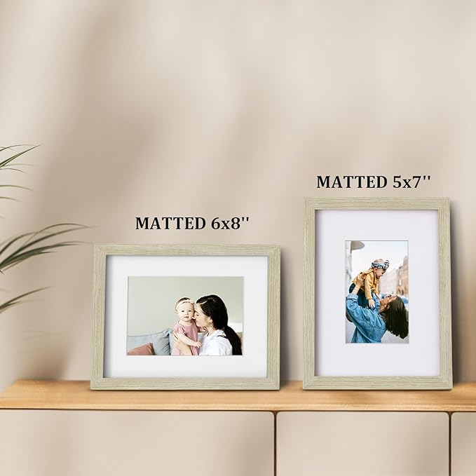 Egofine 9x12 Picture Frame Made of Solid Wood Covered by Plexiglass, Wood Frame for Pictures 5x7/6x8 with Mat or 9x12 without Mat, Tabletop and Wall Mounting Display, Distressed Wood Grain
