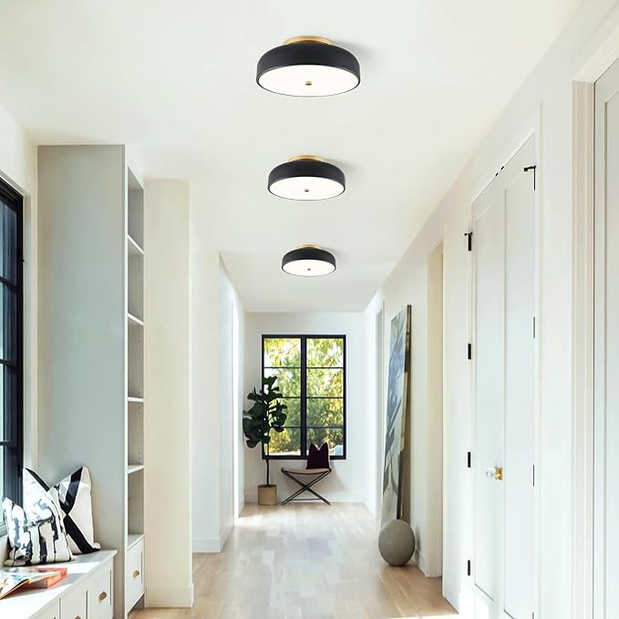 Dimmable LED Ceiling Light Fixture, 2700K-6000K 5CCT Modern Mid-Century Semi Flush Mount Ceiling Light, Black Close to Ceiling Lamp for Kitchen, Laundry Room, Bedroom, Hallway, 11.8in