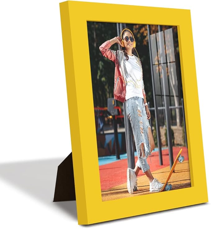 Renditions Gallery 6x8 inch Picture Frame High-end Modern Style, Made of Solid Wood and High Definition Glass Ready for Wall and Tabletop Photo Display, Yellow Frame