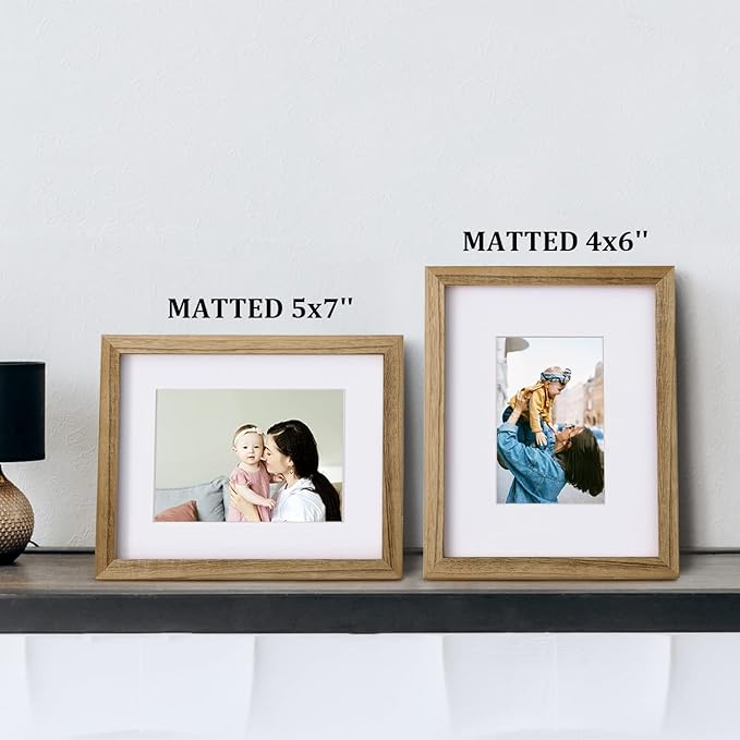 Egofine 8x10 Picture Frame with Plexiglass, Display Pictures 4x6/5x7 with Mat or 8x10 Without Mat for Tabletop and Wall Mounting, Carbonized Brown